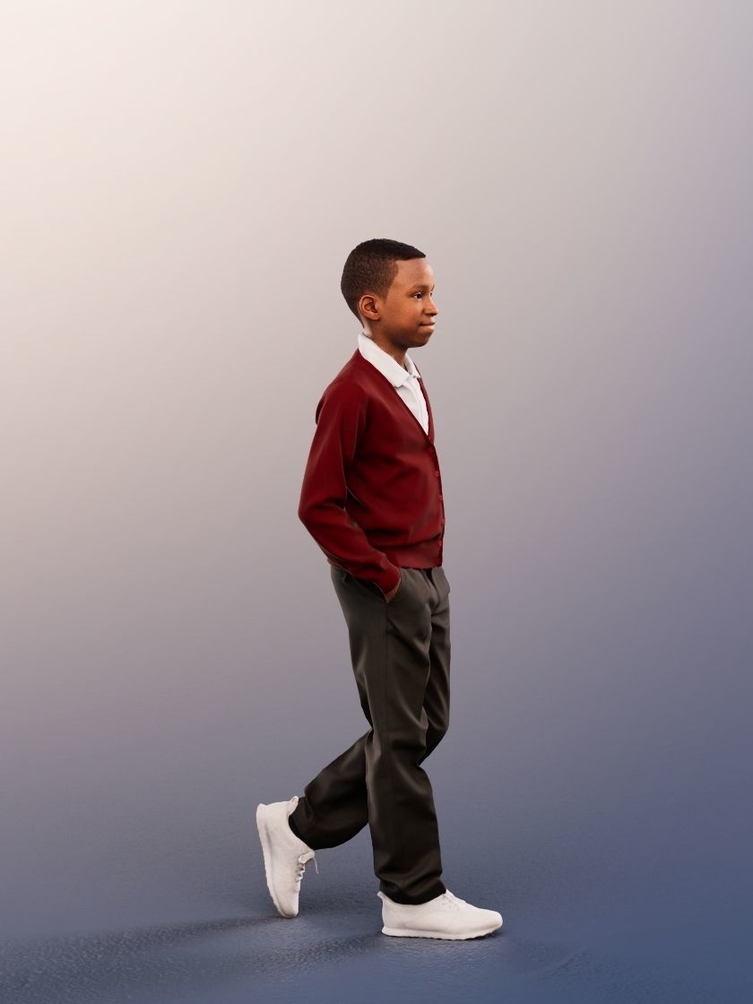 Nelson 12390 - 4 Texturevariations - Standing Black Schoolboy Low-poly 3D model_14