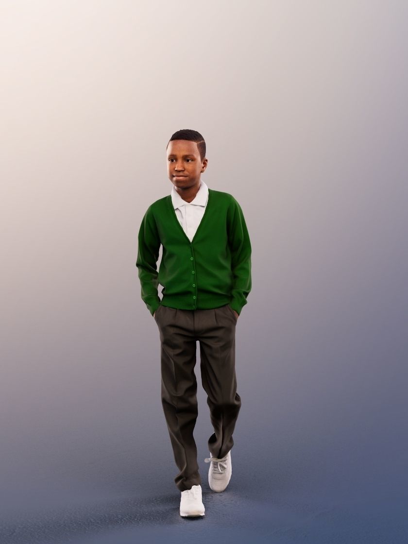 Nelson 12390 - 4 Texturevariations - Standing Black Schoolboy Low-poly 3D model_9