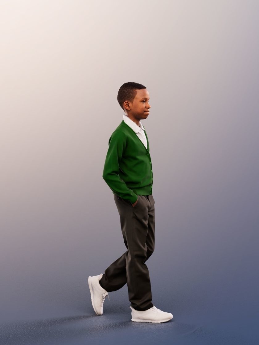 Nelson 12390 - 4 Texturevariations - Standing Black Schoolboy Low-poly 3D model_10