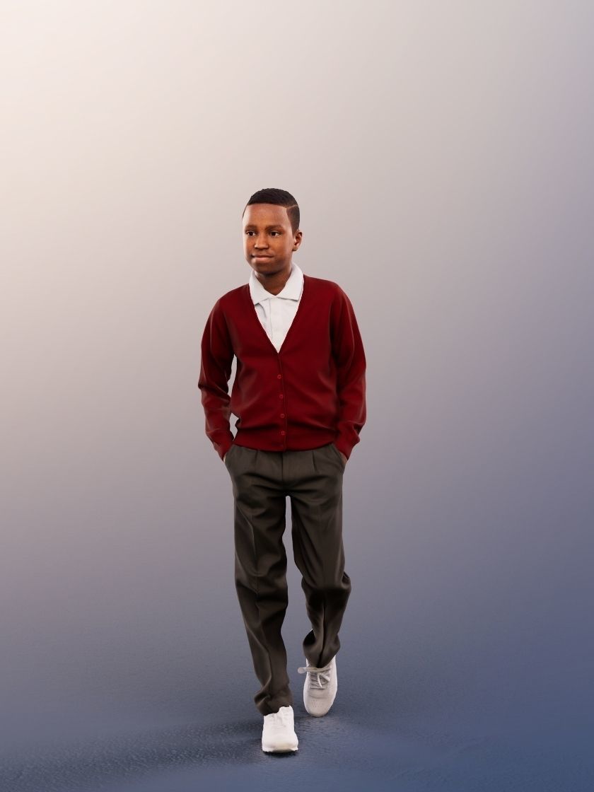 Nelson 12390 - 4 Texturevariations - Standing Black Schoolboy Low-poly 3D model_13