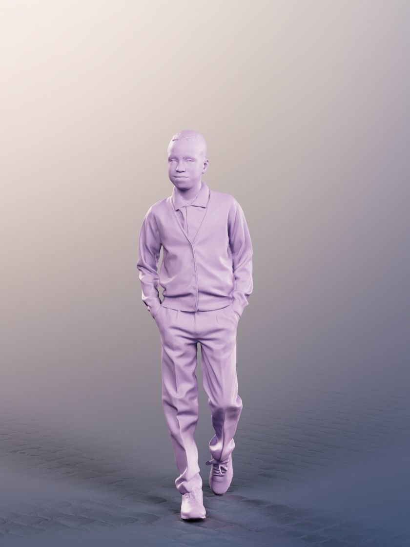 Nelson 12390 - 4 Texturevariations - Standing Black Schoolboy Low-poly 3D model_11