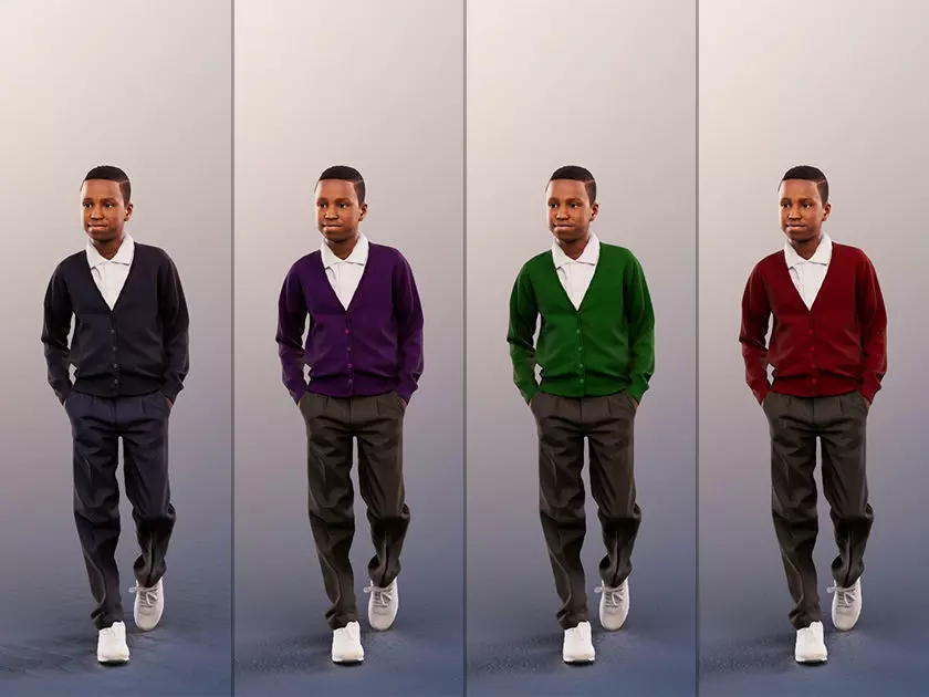 Nelson 12390 - 4 Texturevariations - Standing Black Schoolboy Low-poly 3D model_0