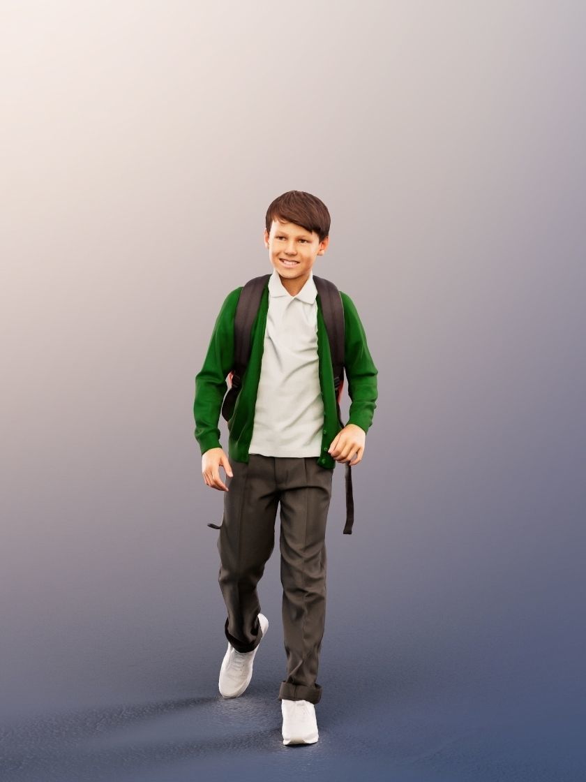 Manuel 12354 - 4 Texturevariations - Walking Schoolboy Backpack Low-poly 3D model_12