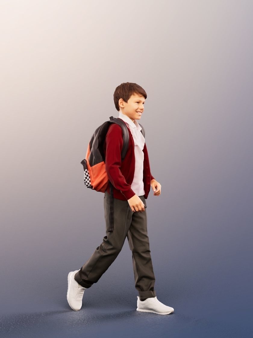 Manuel 12354 - 4 Texturevariations - Walking Schoolboy Backpack Low-poly 3D model_14