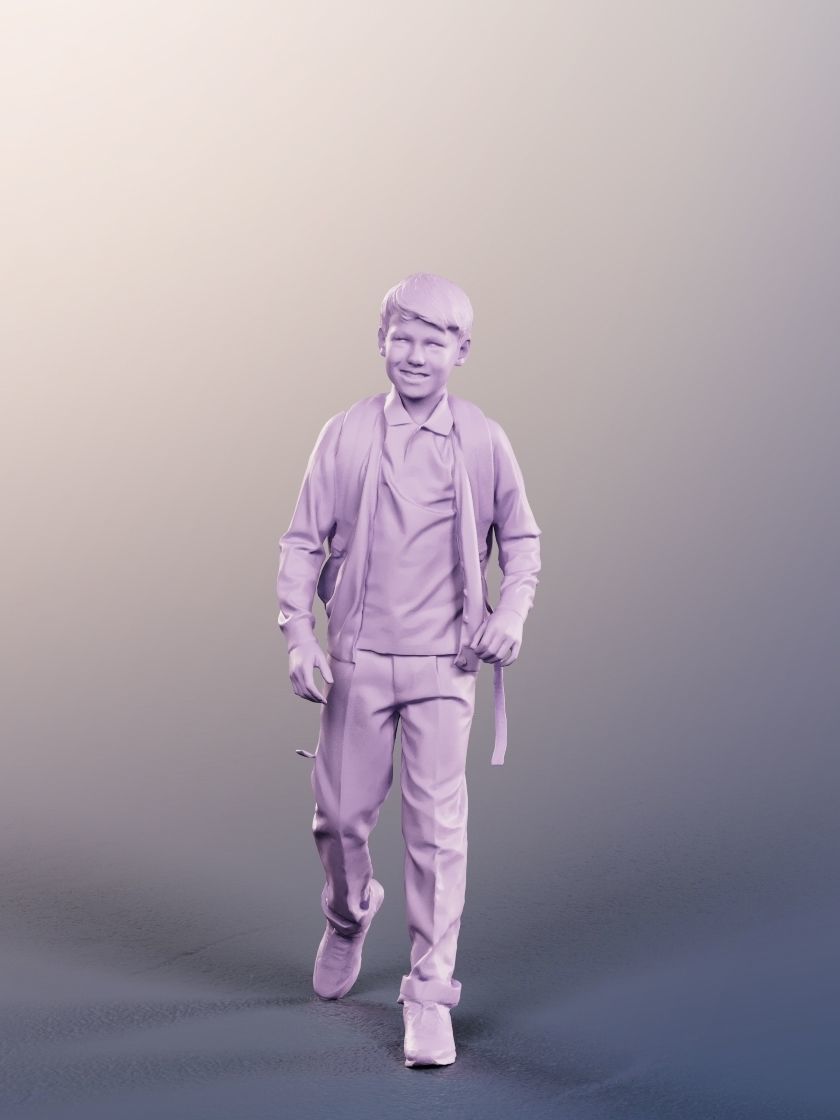 Manuel 12354 - 4 Texturevariations - Walking Schoolboy Backpack Low-poly 3D model_9