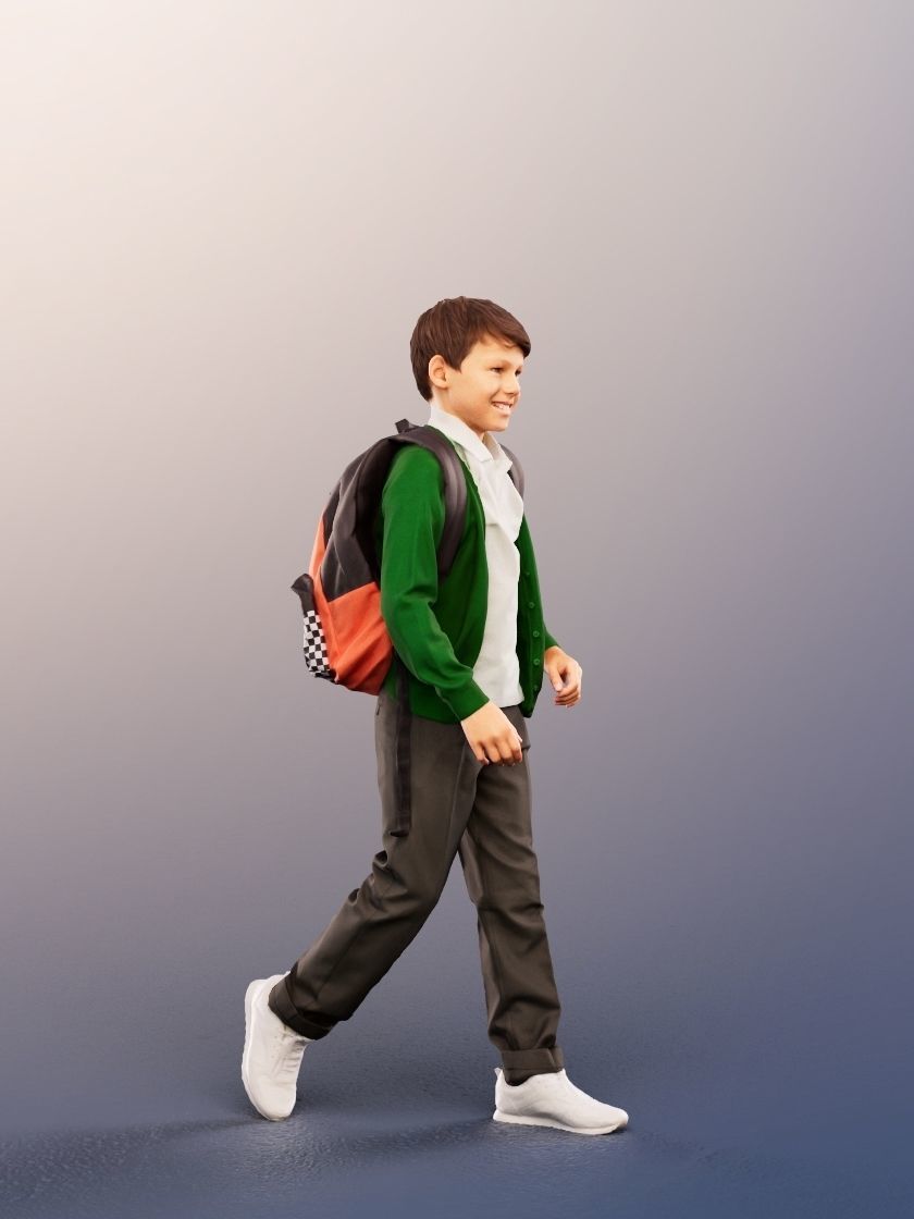Manuel 12354 - 4 Texturevariations - Walking Schoolboy Backpack Low-poly 3D model_11