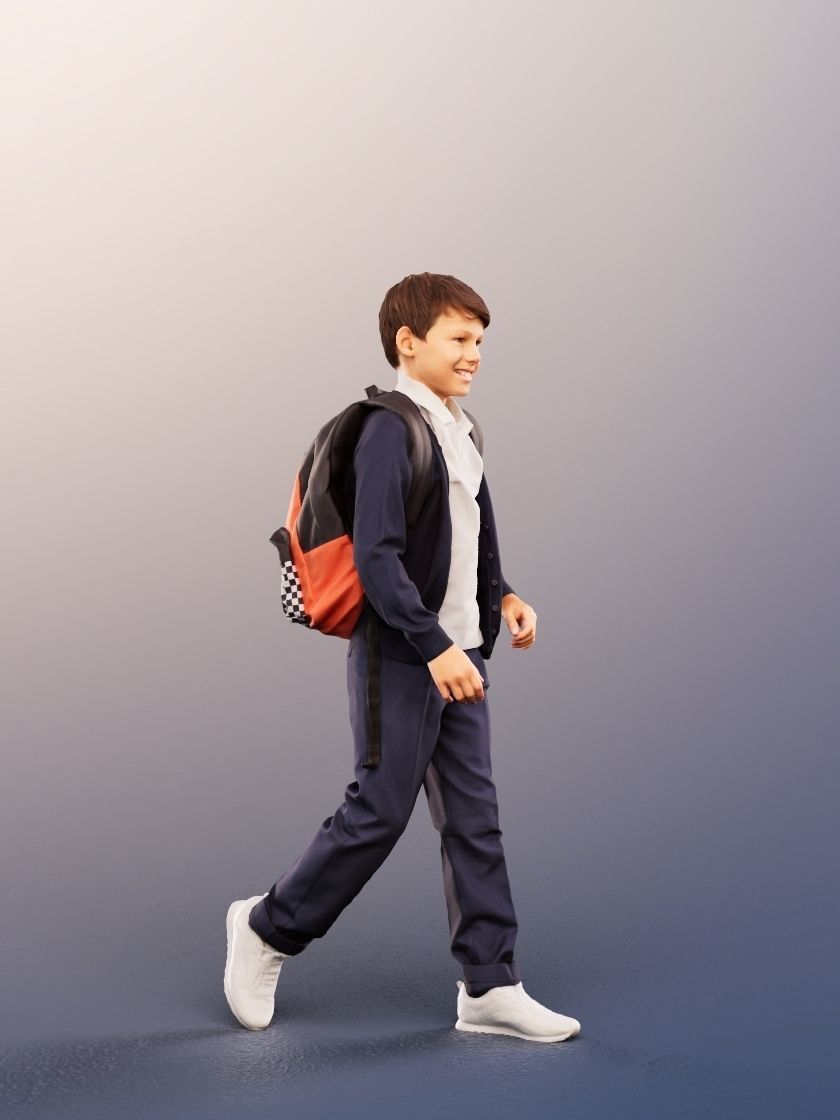 Manuel 12354 - 4 Texturevariations - Walking Schoolboy Backpack Low-poly 3D model_6
