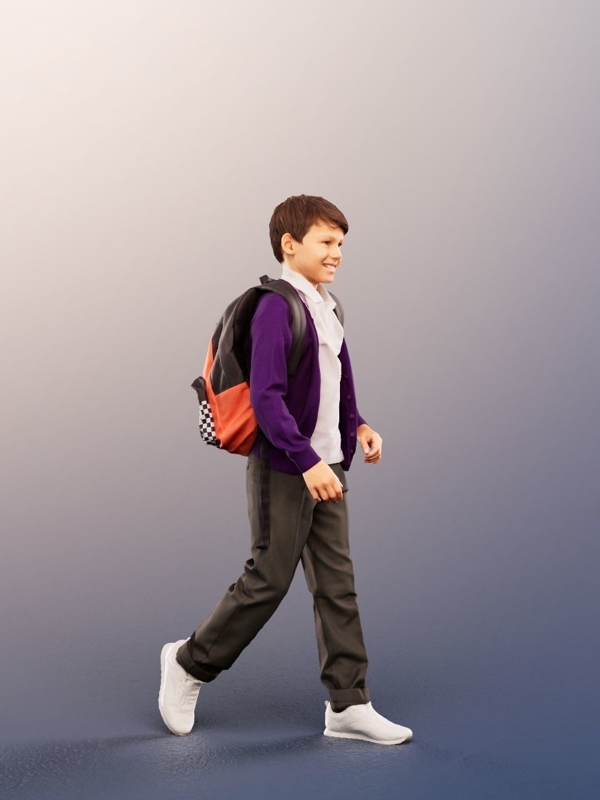 Manuel 12354 - 4 Texturevariations - Walking Schoolboy Backpack Low-poly 3D model_8