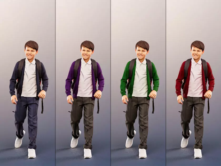 Manuel 12354 - 4 Texturevariations - Walking Schoolboy Backpack Low-poly 3D model_0