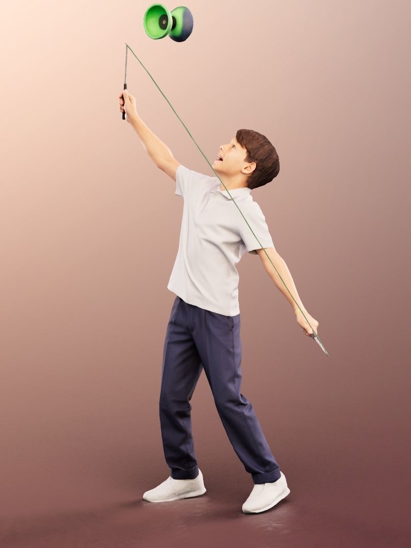 Manuel 12352 - 4 Texturevariations - Schoolboy Playing Diabolo Low-poly 3D model_5