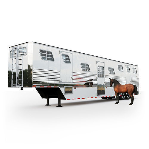 Horse Semi Trailer with horse Low-poly 3D model