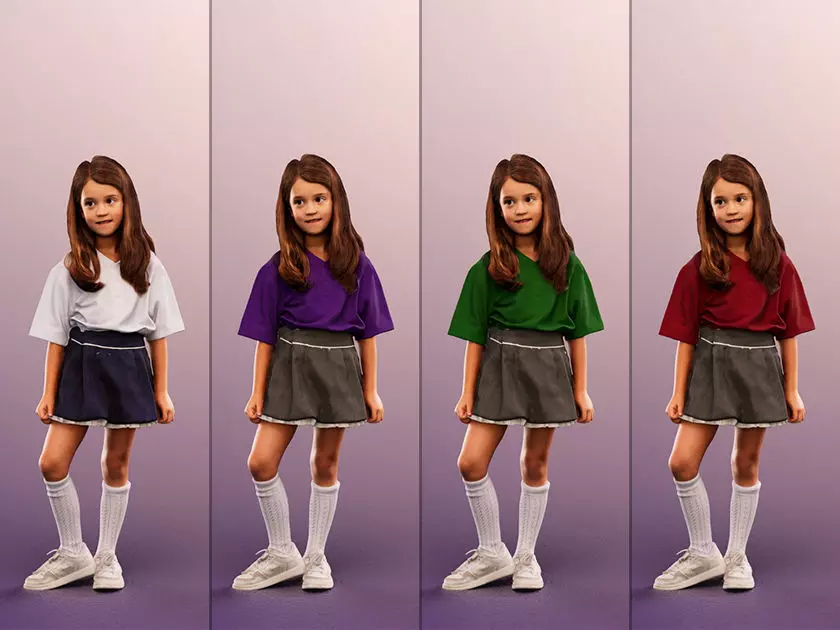 Leonie 12336 - 4 Texturevariations - Standing Little Schoolgirl Low-poly 3D model