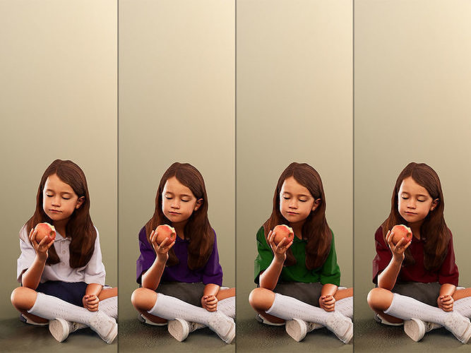 Leonie 12331 - 4 Texturevariations - Sitting Schoolgirl Eating Low-poly 3D model