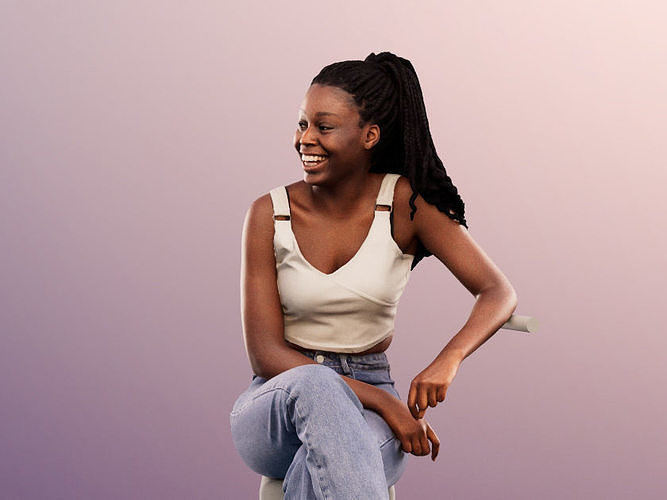 Serina 12271 - Sitting Black Woman Laughing Low-poly 3D model