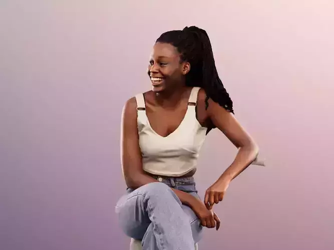 Serina 12271 - Sitting Black Woman Laughing Low-poly 3D model