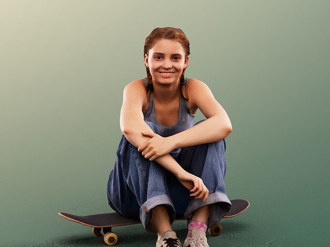 Lea 12110 - Girl Sitting On Skateboard Low-poly 3D model