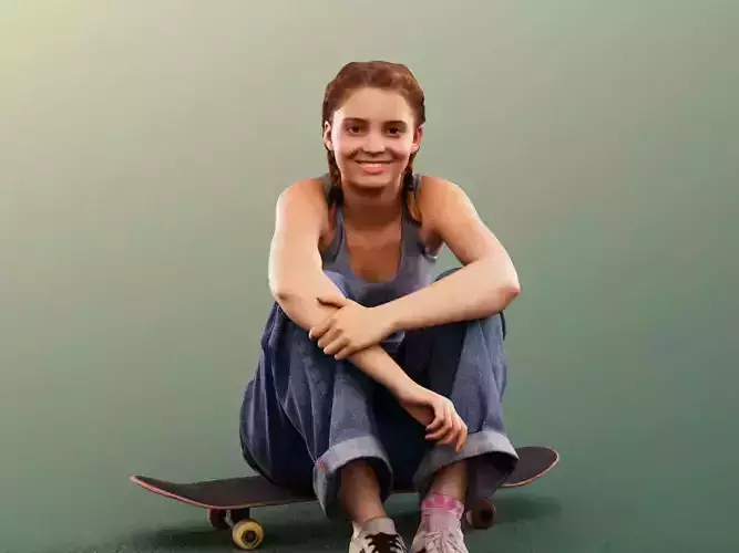 Lea 12110 - Girl Sitting On Skateboard Low-poly 3D model