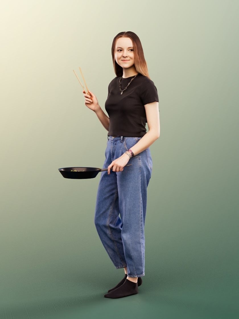 Malina 12095 - Cooking Girl With Chopsticks Low-poly 3D model_2