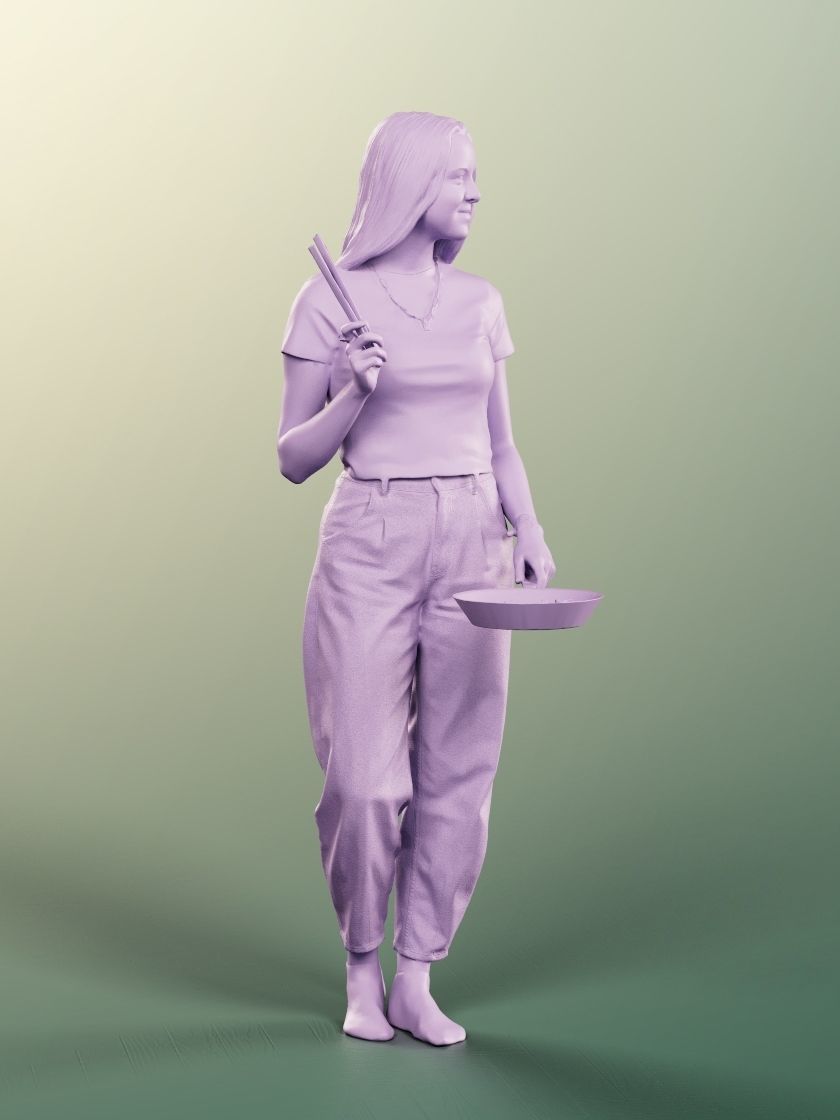 Malina 12095 - Cooking Girl With Chopsticks Low-poly 3D model_5