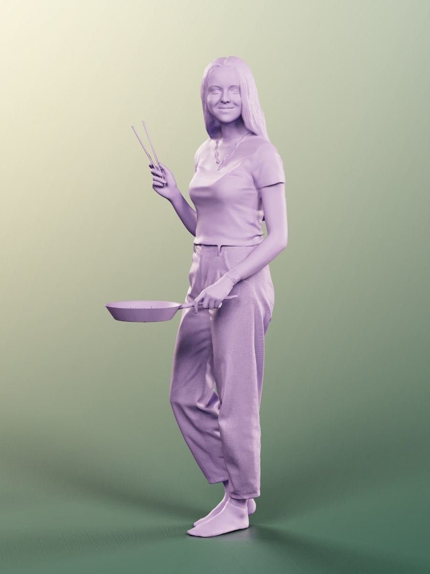 Malina 12095 - Cooking Girl With Chopsticks Low-poly 3D model_4