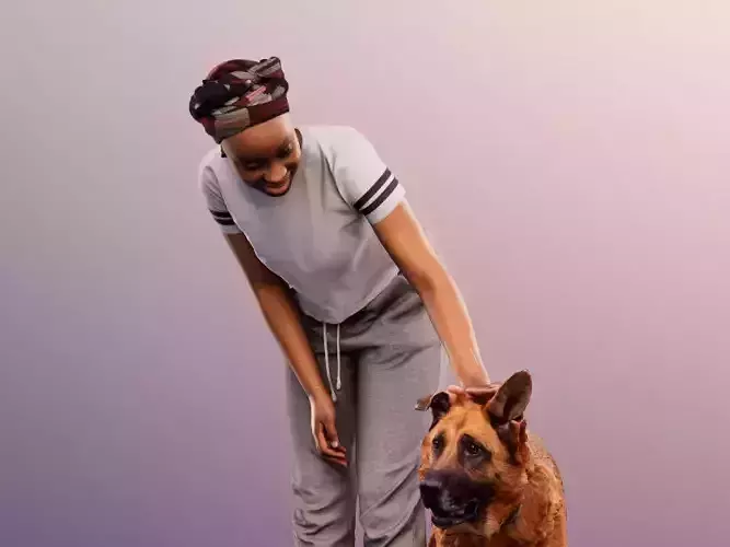 Rae Pepper 12047 - Black Woman With German Shepherd Dog Low-poly 3D model