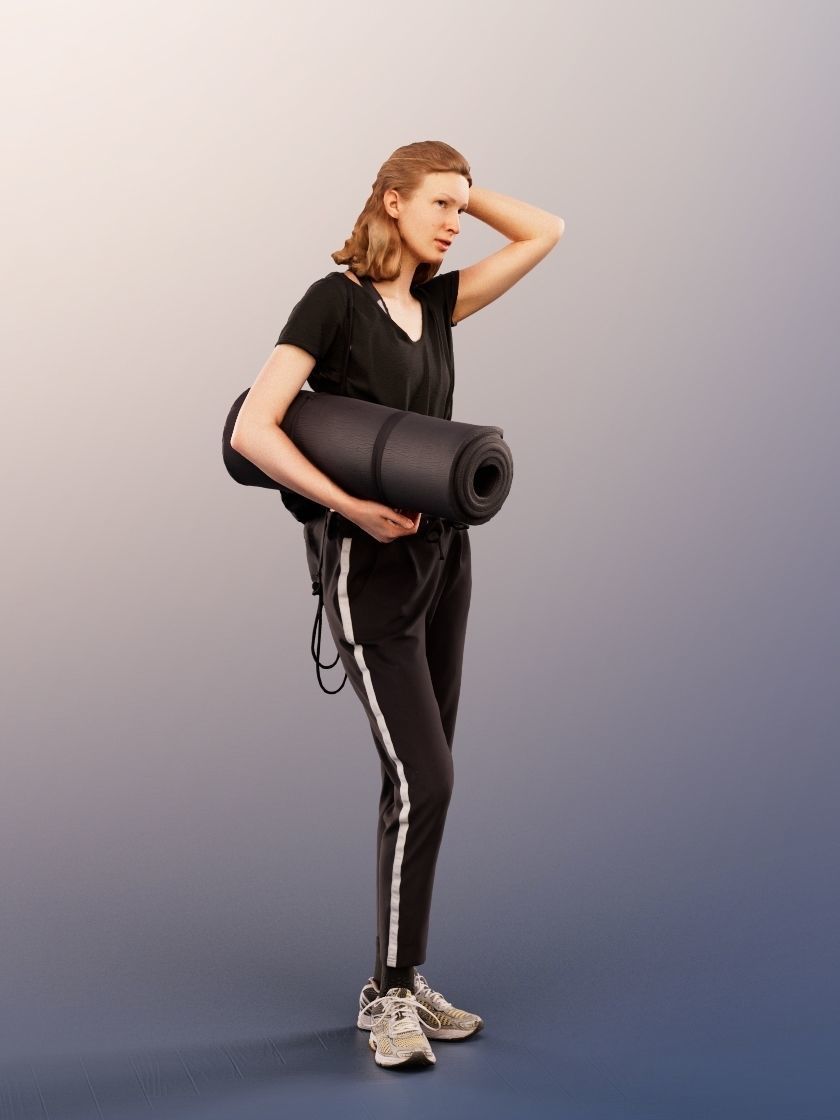 Janna 12023 - Athletic Woman Standing With Yoga Mat Low-poly 3D model_3