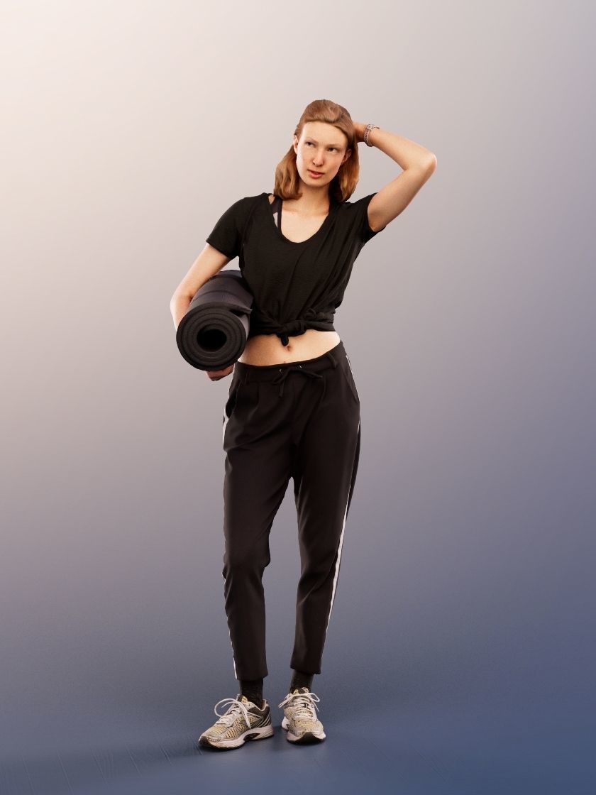 Janna 12023 - Athletic Woman Standing With Yoga Mat Low-poly 3D model_2