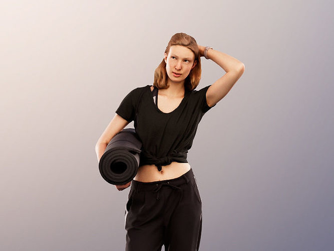 Janna 12023 - Athletic Woman Standing With Yoga Mat Low-poly 3D model