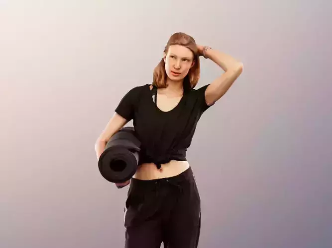 Janna 12023 - Athletic Woman Standing With Yoga Mat Low-poly 3D model