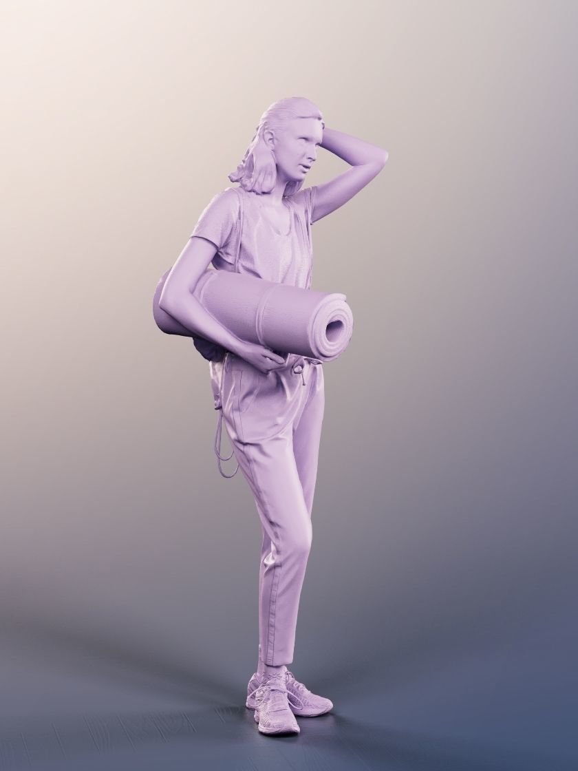 Janna 12023 - Athletic Woman Standing With Yoga Mat Low-poly 3D model_5