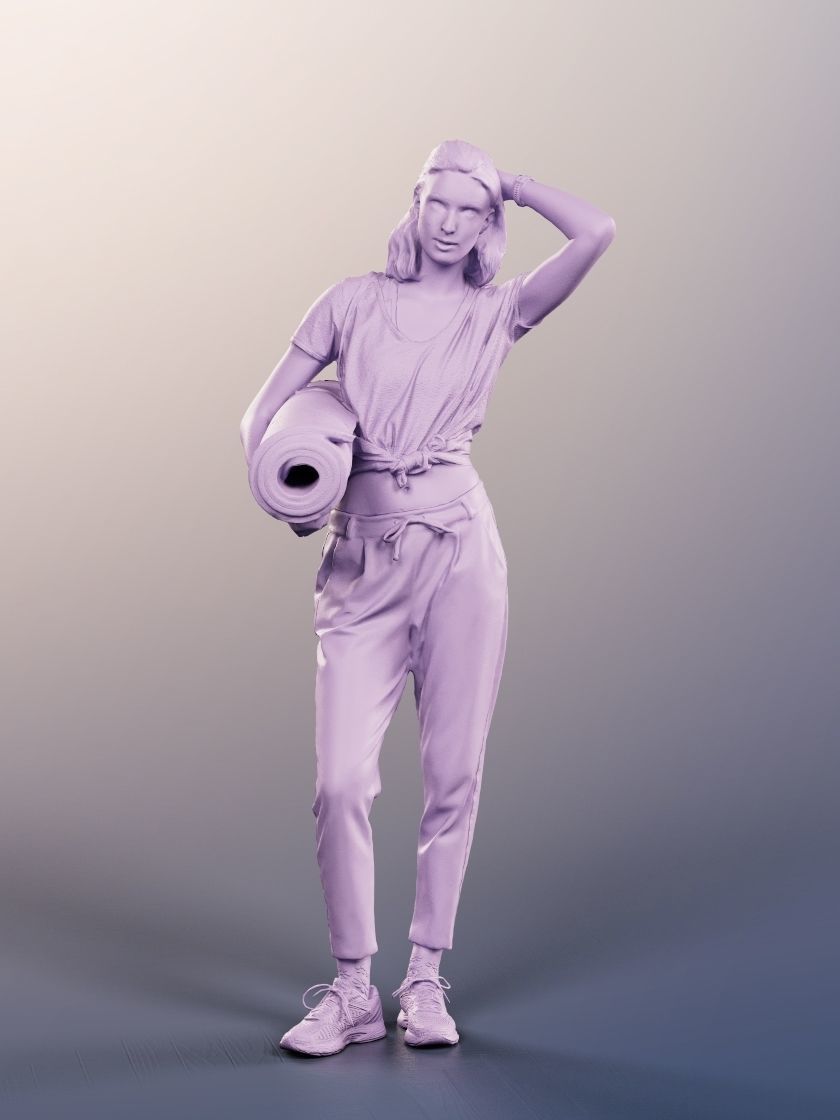 Janna 12023 - Athletic Woman Standing With Yoga Mat Low-poly 3D model_4