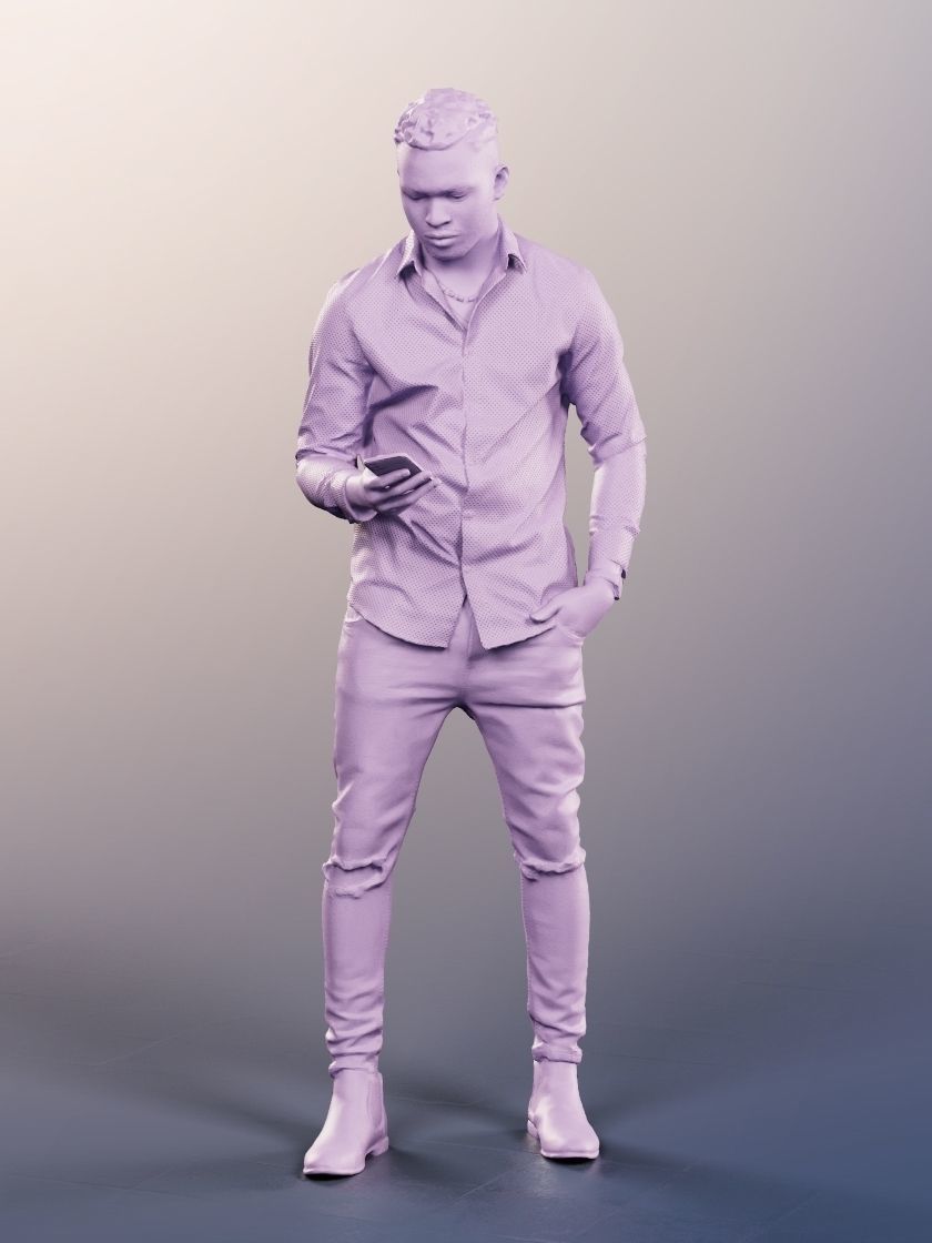 Danny 11737 - Standing Black Man Checking His Phone Low-poly 3D model_4