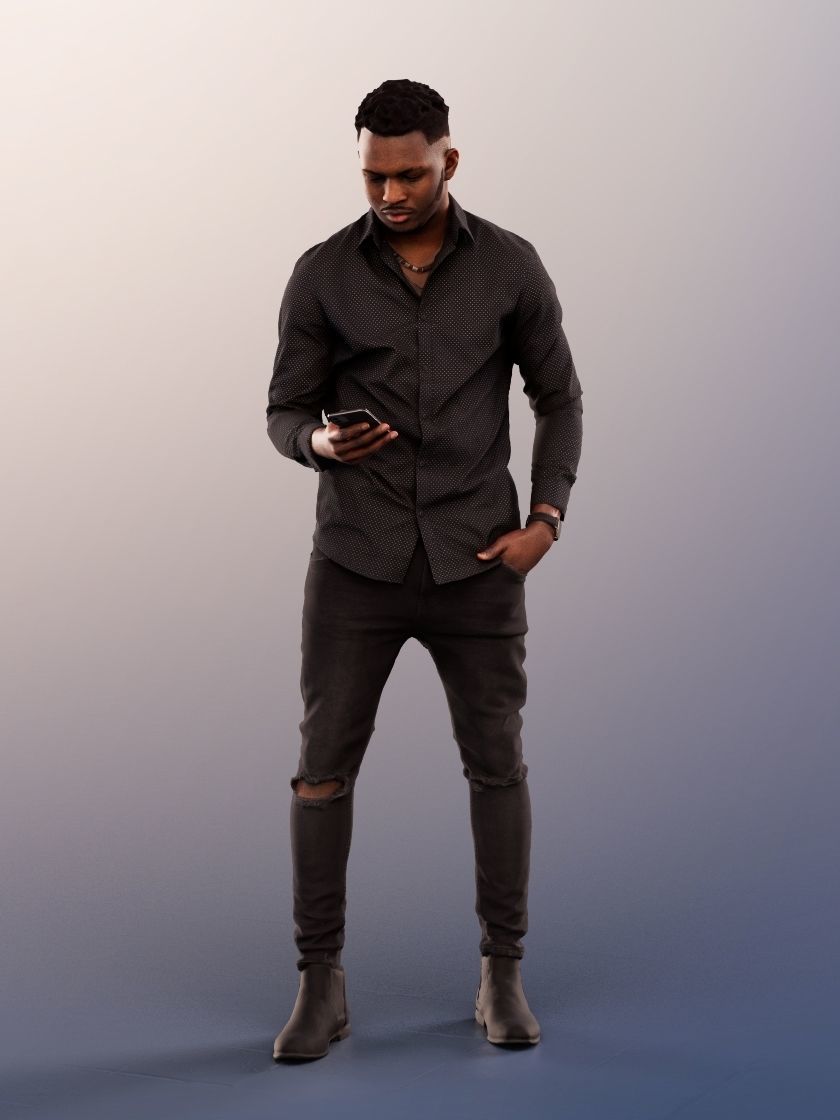 Danny 11737 - Standing Black Man Checking His Phone Low-poly 3D model_2