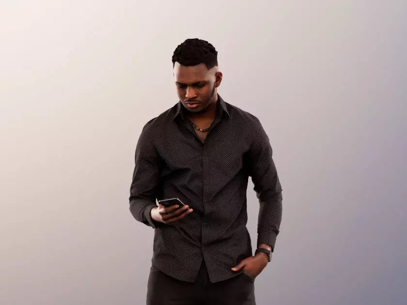 Danny 11737 - Standing Black Man Checking His Phone Low-poly 3D model_0