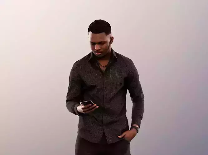Danny 11737 - Standing Black Man Checking His Phone