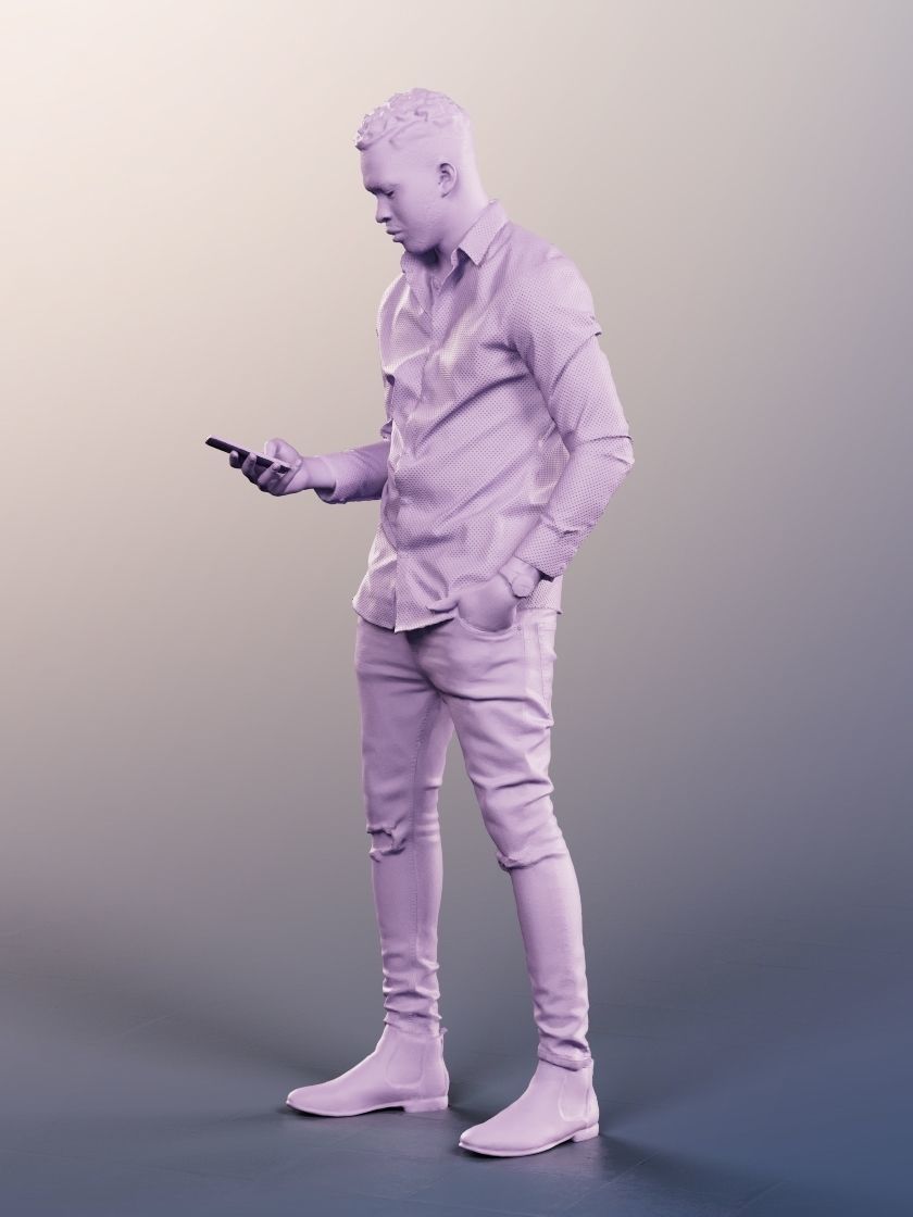 Danny 11737 - Standing Black Man Checking His Phone Low-poly 3D model_5