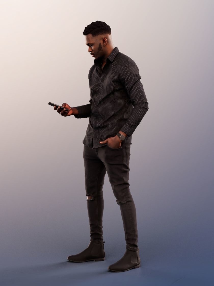 Danny 11737 - Standing Black Man Checking His Phone Low-poly 3D model_3