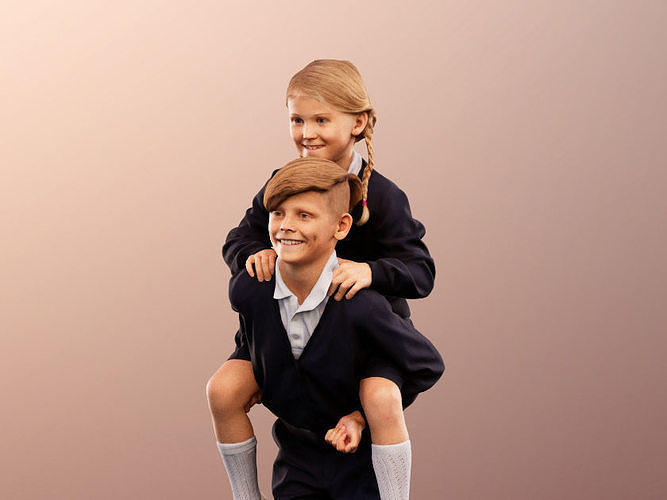 Luciana Leonard 12540 - Playing Schoolkids Couple Low-poly 3D model