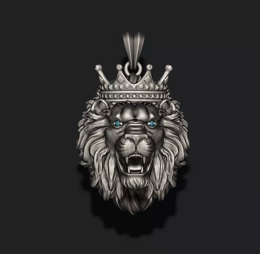 lion necklace with crown eye gem 3D print model
