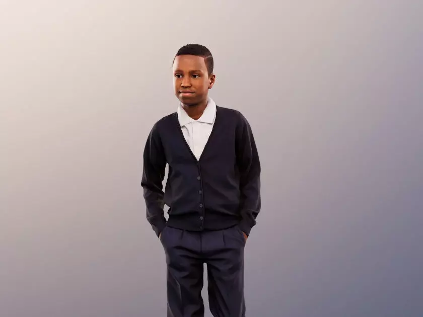 Nelson 12390 - Walking Black Schoolkid Low-poly 3D model