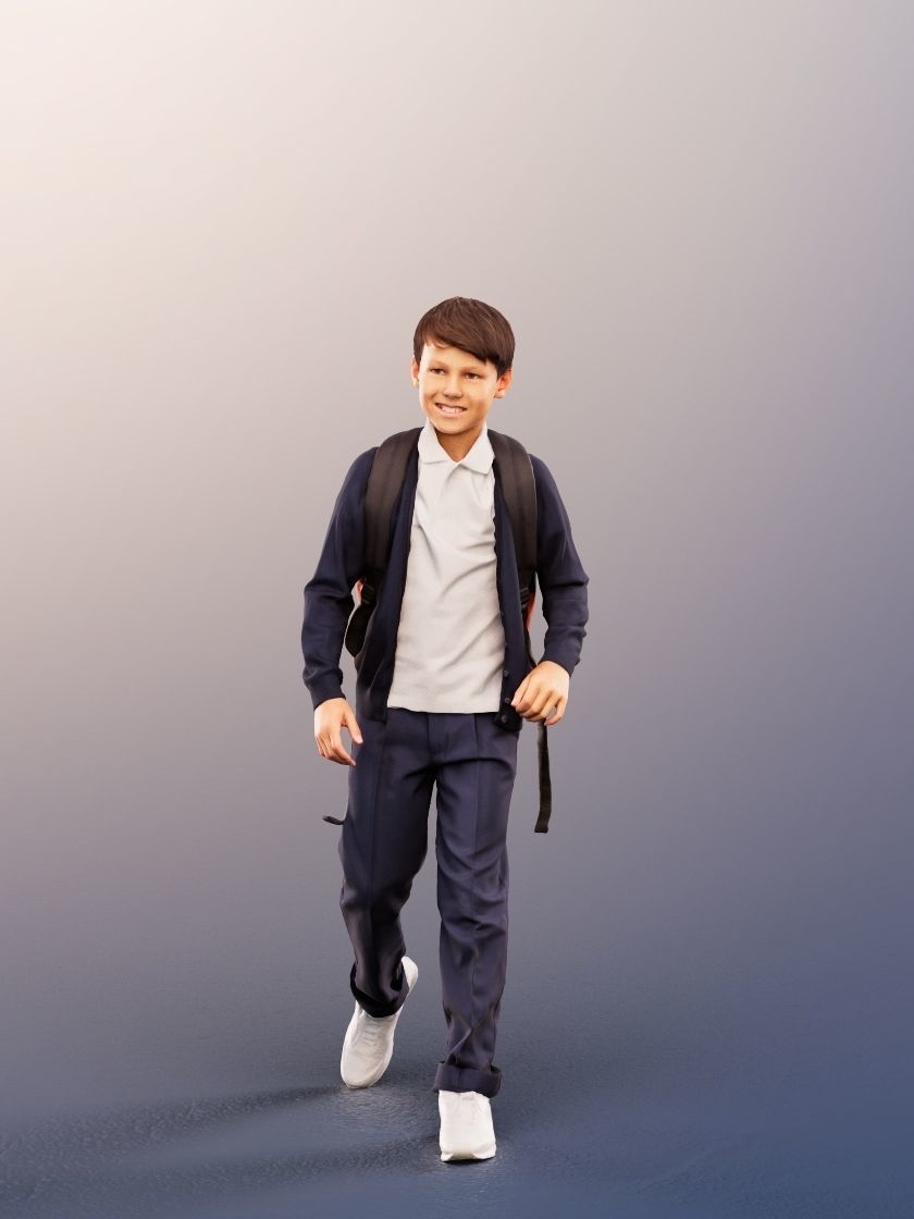 Manuel 12354 - Walking Schoolboy With Backpack Low-poly 3D model_2