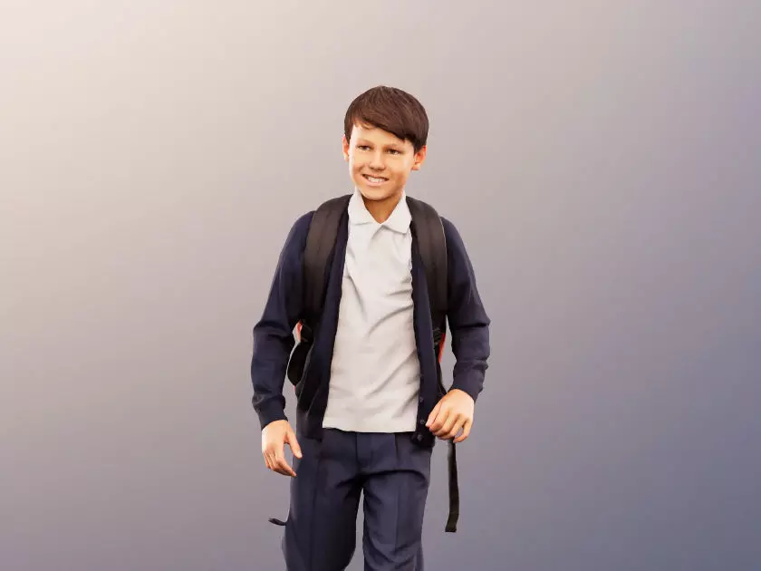 Manuel 12354 - Walking Schoolboy With Backpack Low-poly 3D model_0