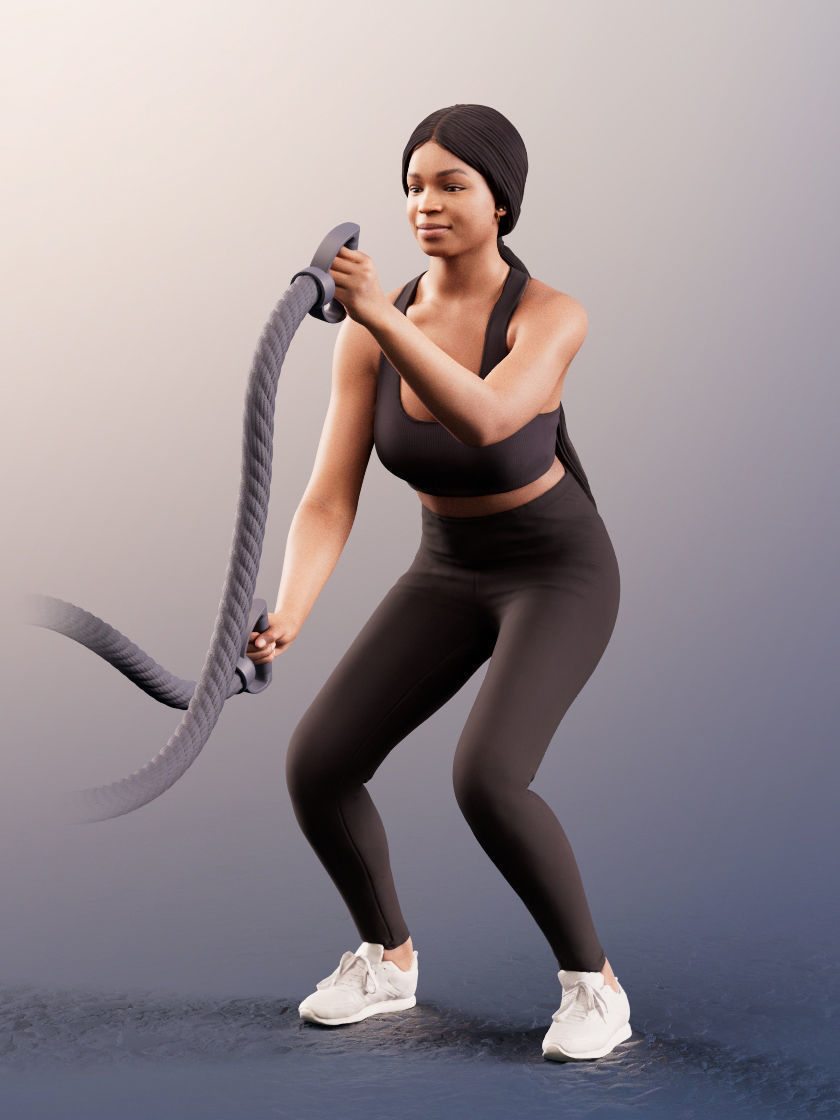 Micaela 11407 - Athletic Black Woman Making Sport Low-poly 3D model_3