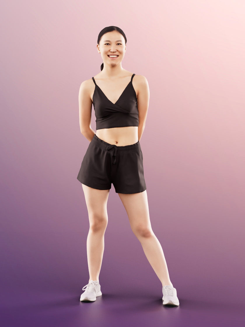 Anita 11361 - Sporty Asian Woman Standing Low-poly 3D model_2