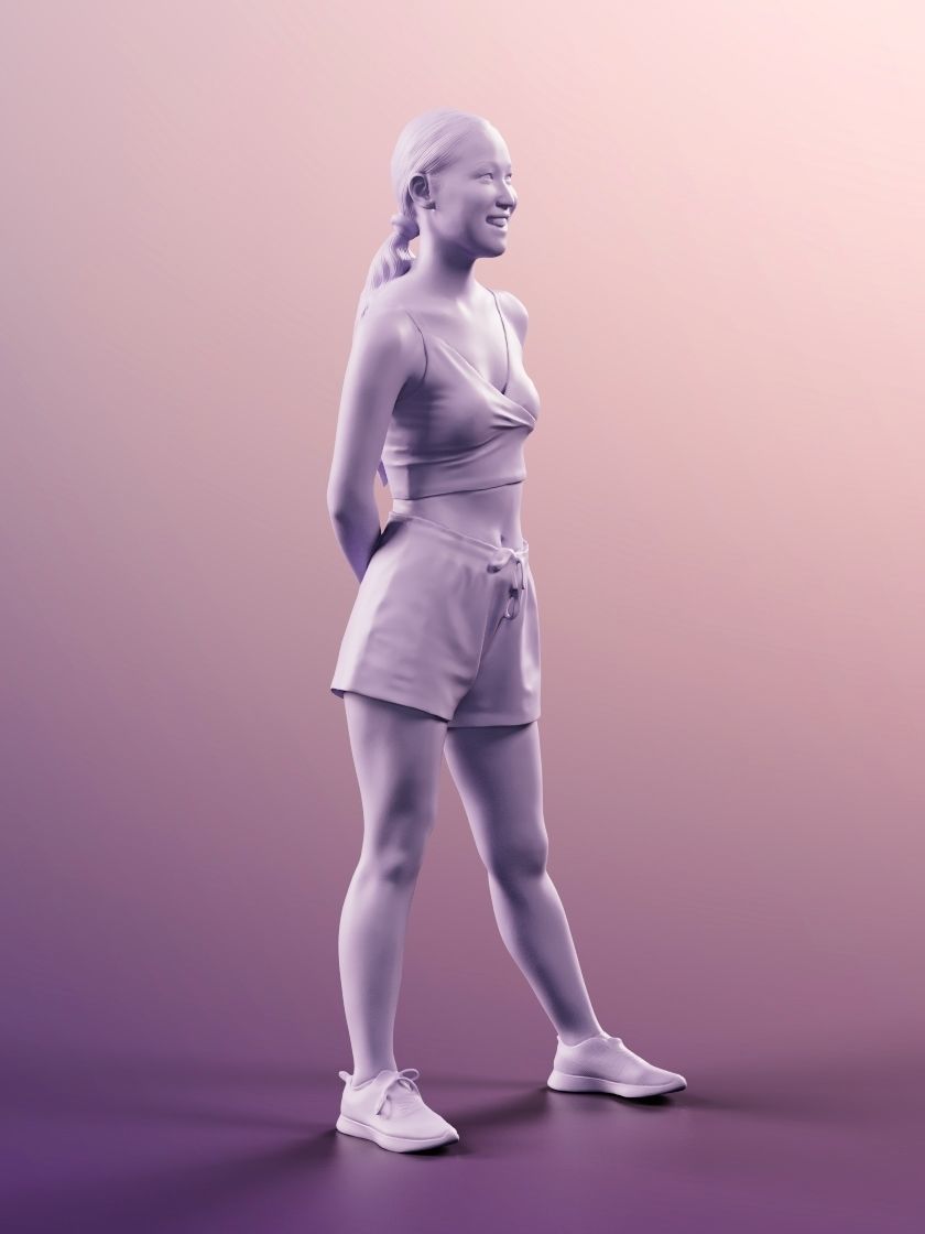 Anita 11361 - Sporty Asian Woman Standing Low-poly 3D model_5