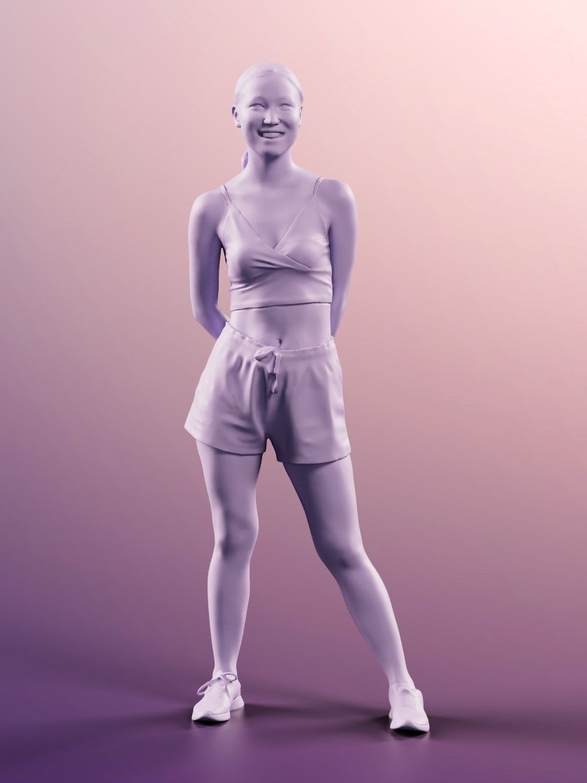 Anita 11361 - Sporty Asian Woman Standing Low-poly 3D model_4