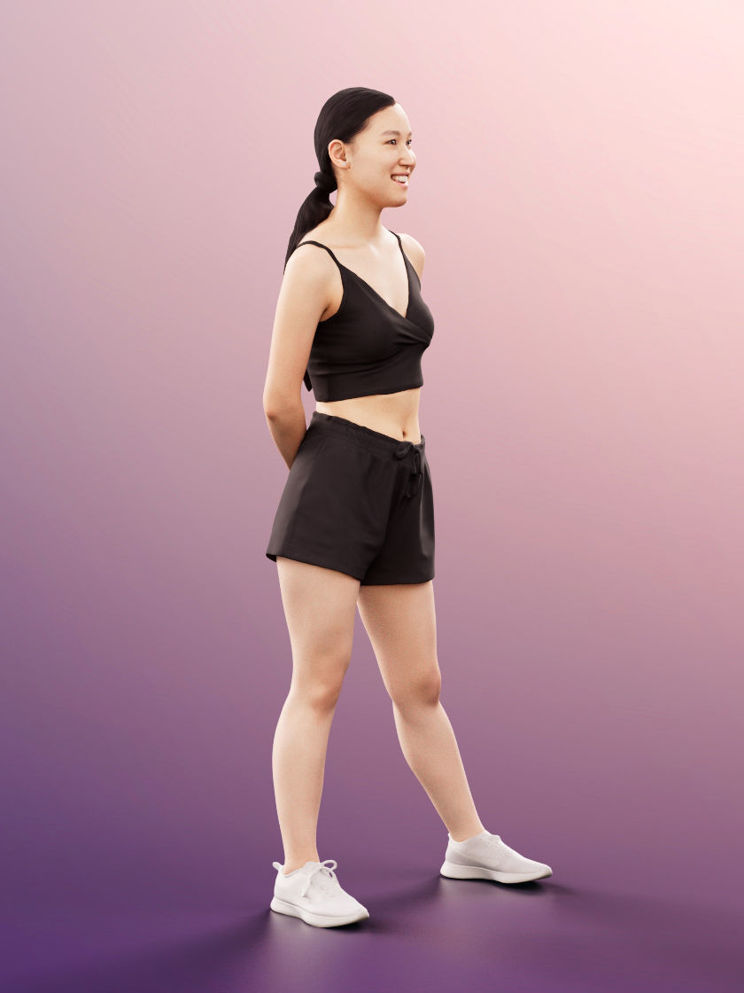 Anita 11361 - Sporty Asian Woman Standing Low-poly 3D model_3