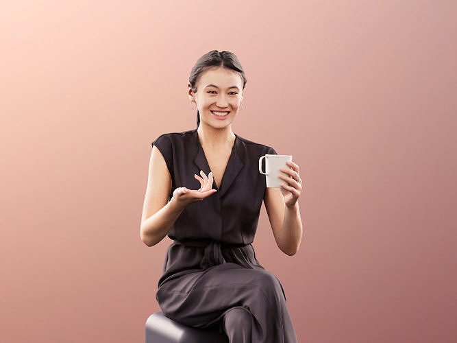 Francine 11285 - Sitting Asian Woman With Cup Talking Low-poly 3D model