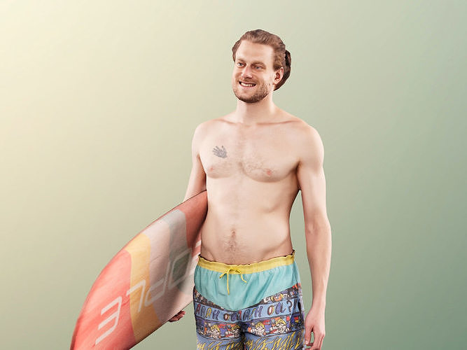 Milo 11233 - Walking Male Surfer With Surfboard Low-poly 3D model