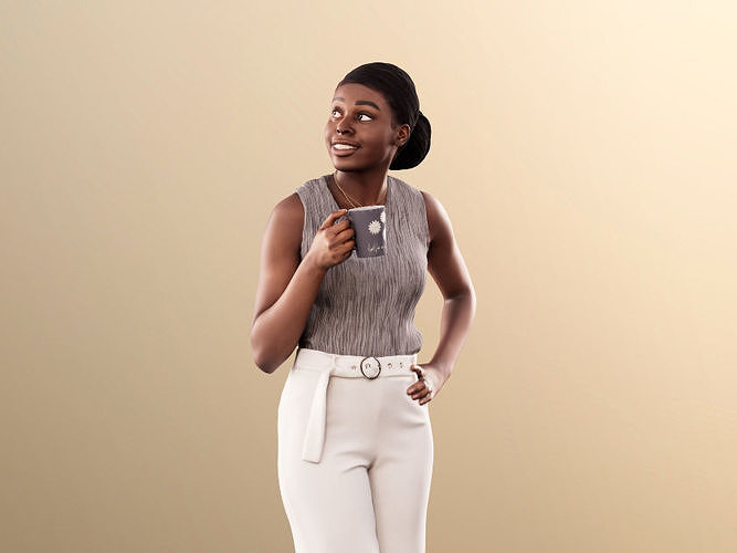Serina 11200 - Black Woman Standing With Cup Low-poly 3D model